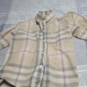 Burberry Kids Plaid Shirt in Beige and Pink